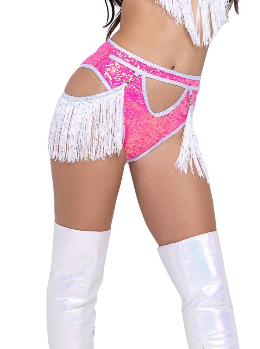 Roma Festival Rave Sequin High-Waisted Shorts Hot Pink