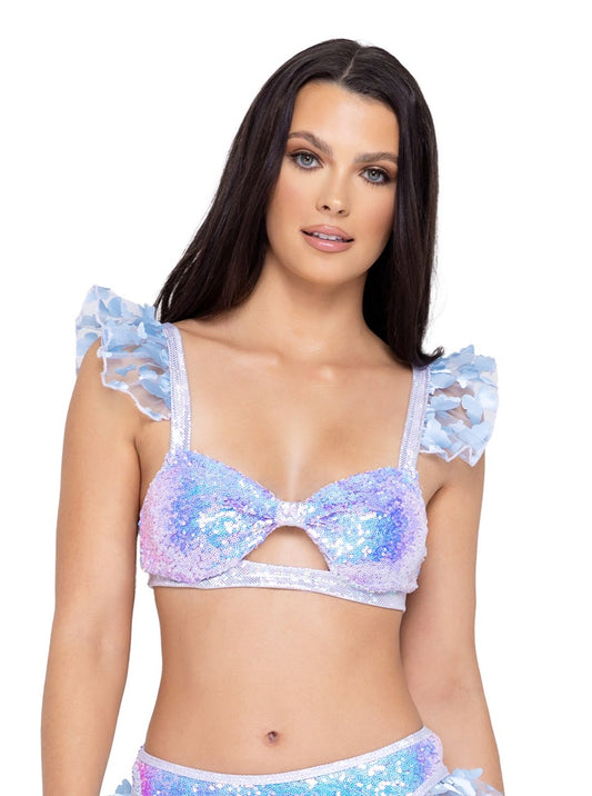 Roma Festival Rave Sequin Keyhole Top Blue