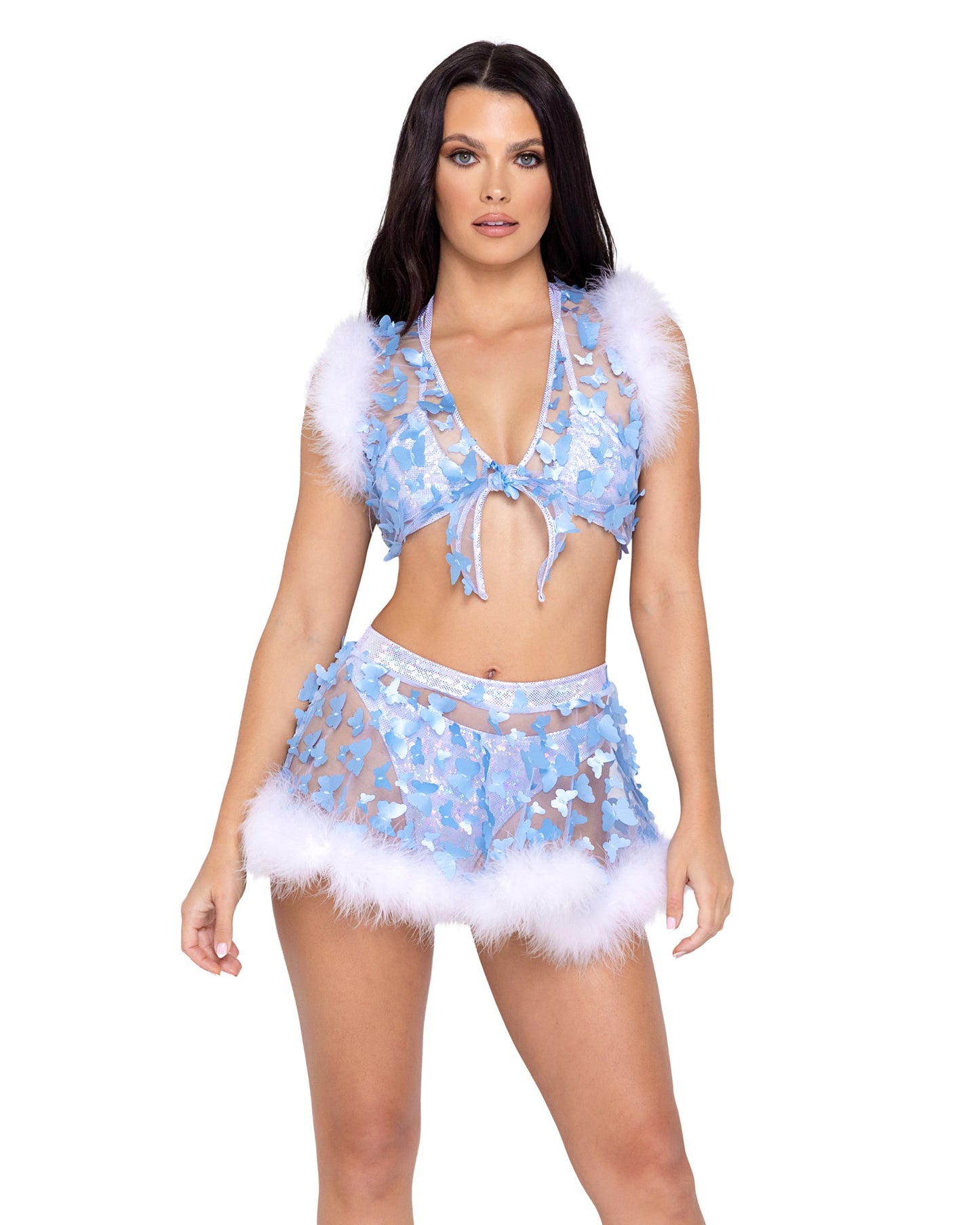 Roma Festival Rave Sheer Butterfly Tie-Top Blue