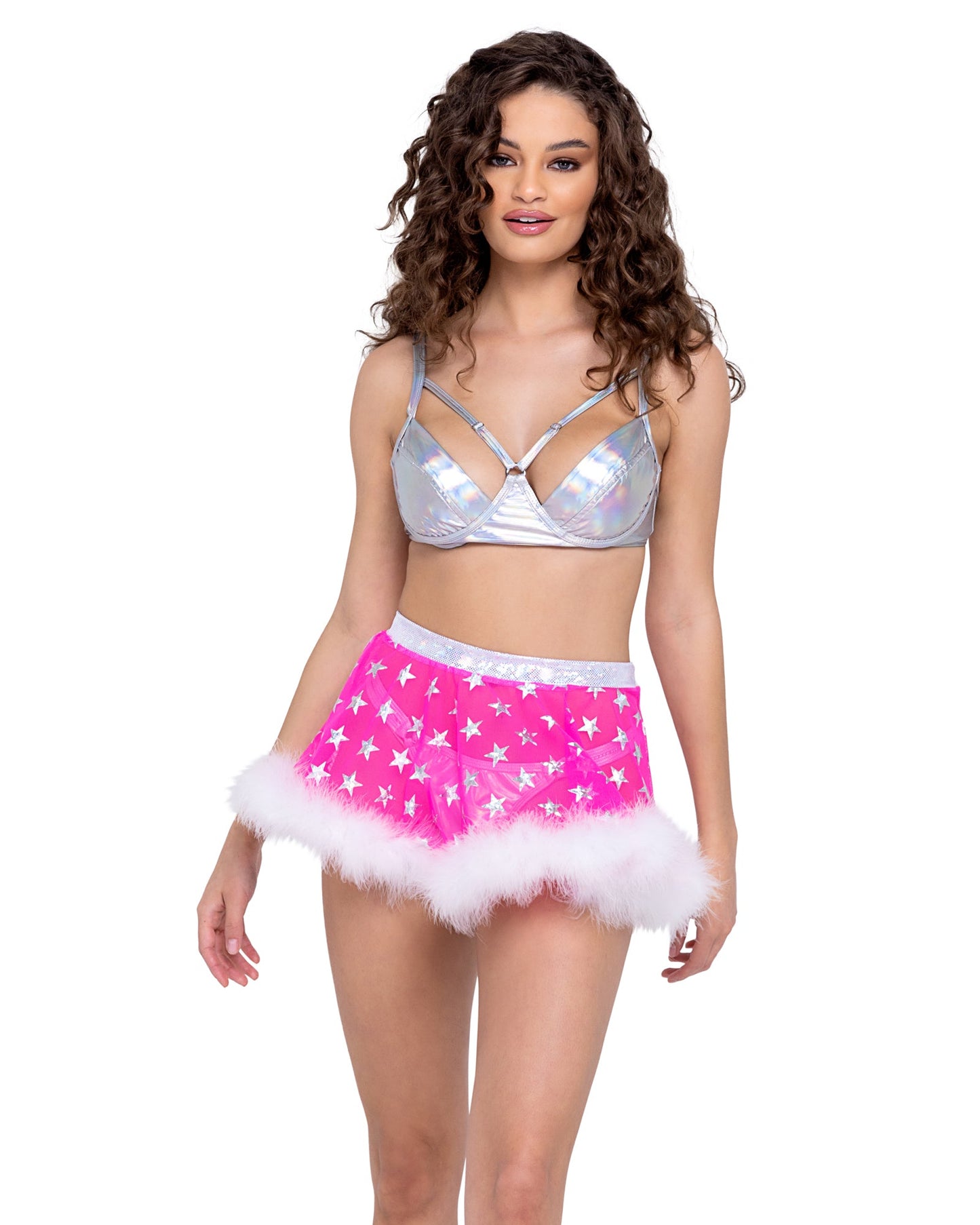 Roma Festival Rave Hologram Bra with Underwire Silver