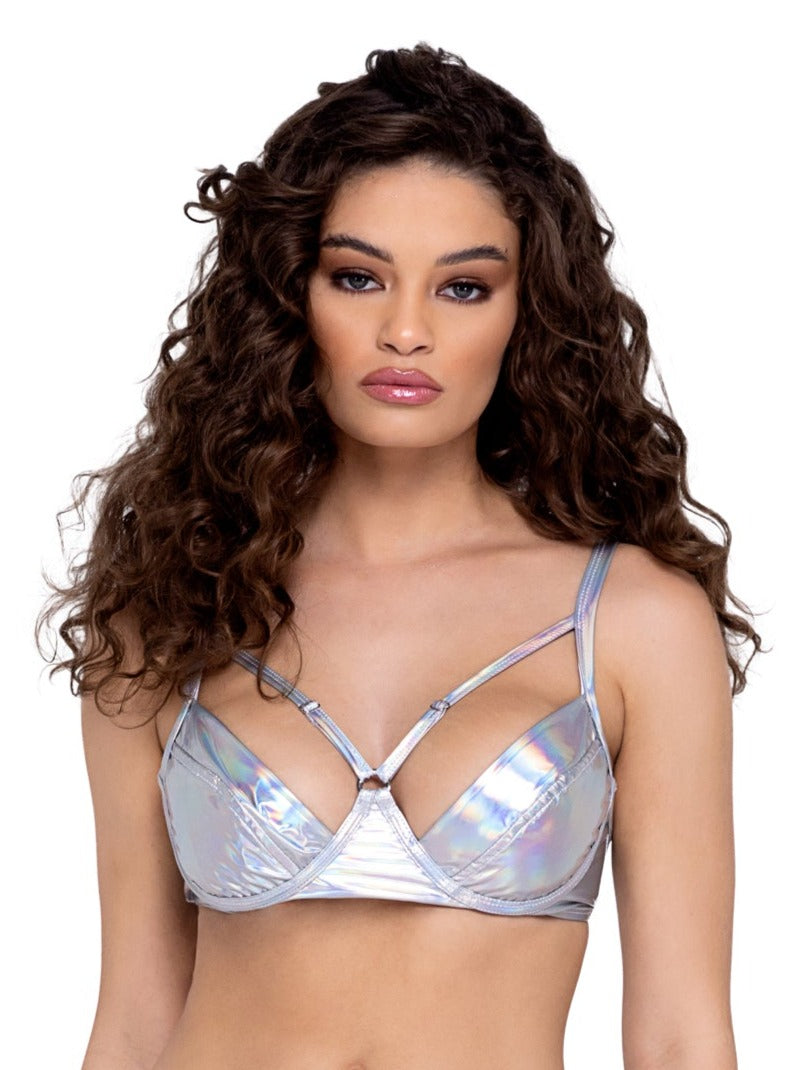 Roma Festival Rave Hologram Bra with Underwire Silver