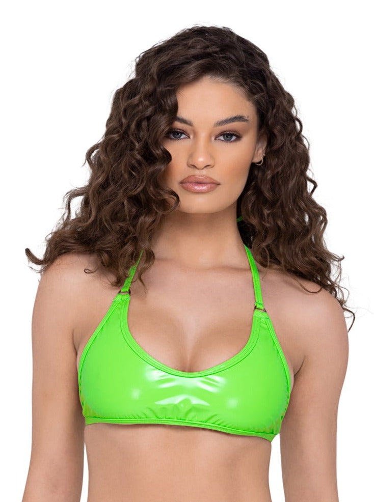 Roma Festival Rave Vinyl Cropped Tie-Top Green