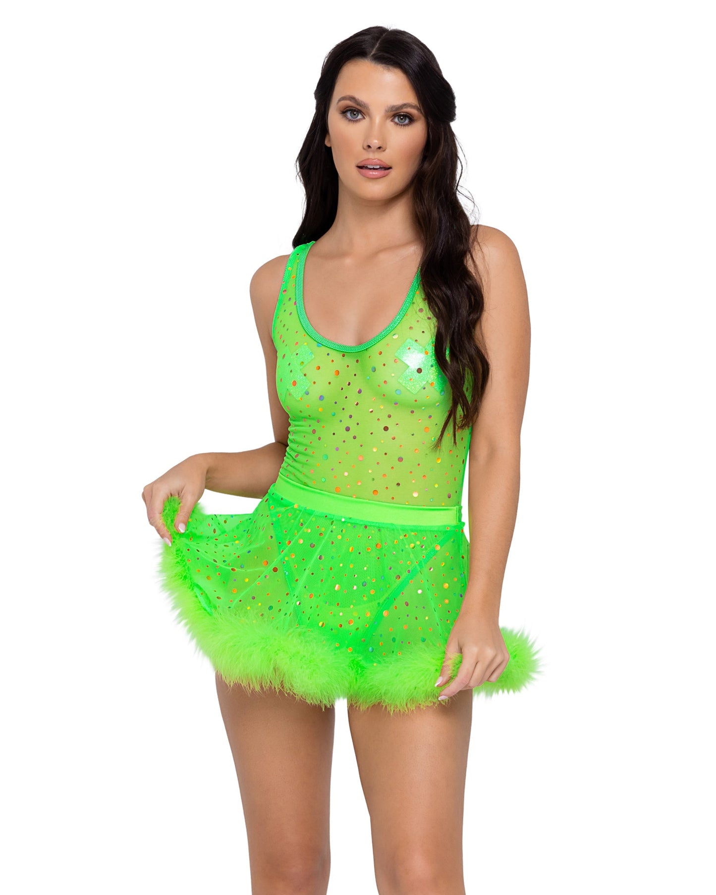 Roma Festival Rave Sheer Dotted Romper Green