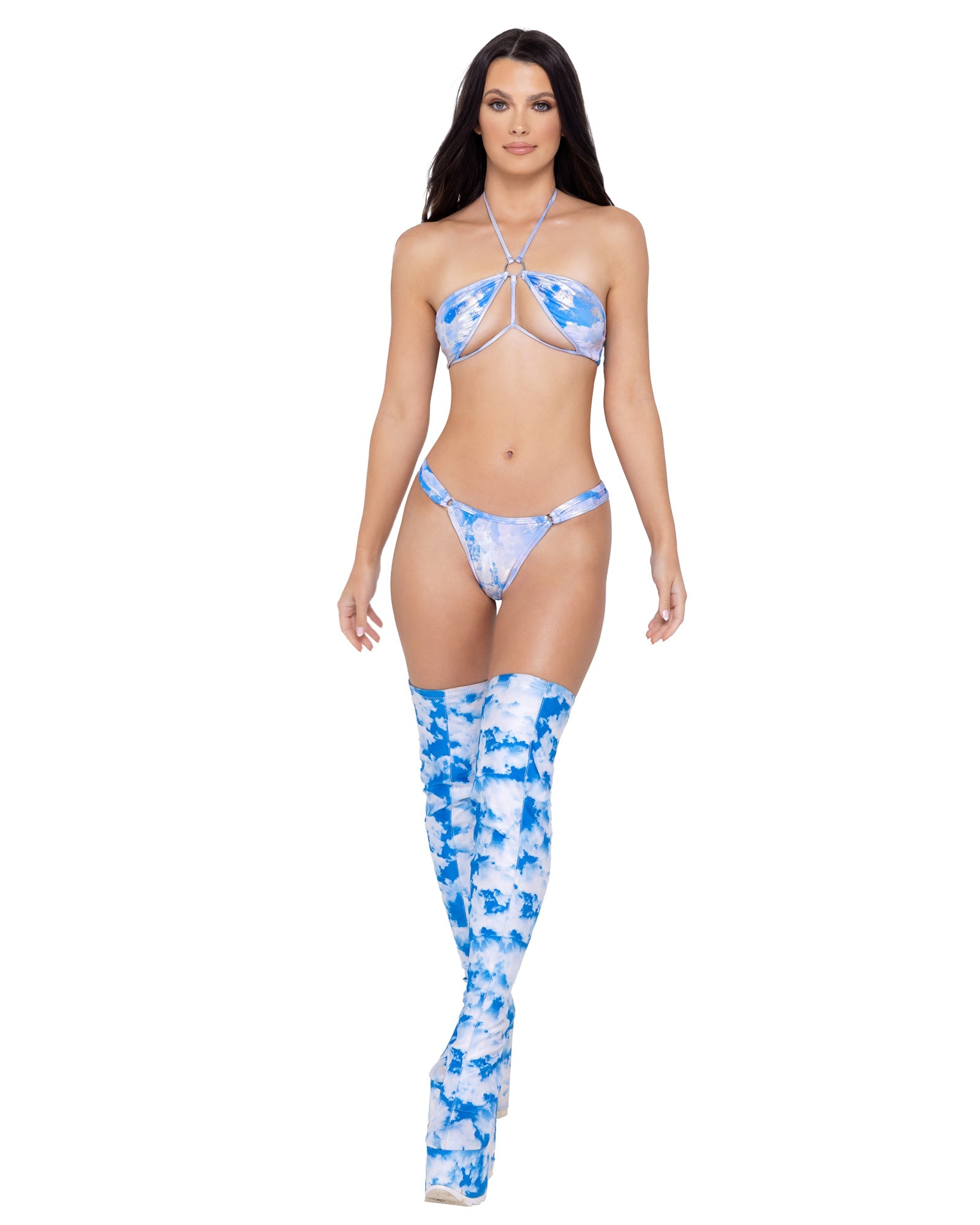 Roma Festival Rave Cloud Print Bikini Top Blue White