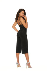 Elegant Moments Deep V Jumpsuit Double Adjustable Straps Back Zipper Closure