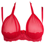 Axami 8761 Cometa Shelf Bra Size Plus Red Lace Sheer Tulle Open Cups