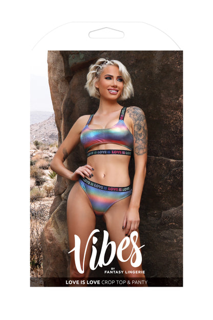 Fantasy Lingerie Vibes Love is Love Crop Top Bra & Panty Set Holographic