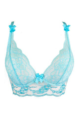 Axami 10121 Sheer Longline Bra Underwire Unlined Cups Fancy Embroidery Aqua Blue