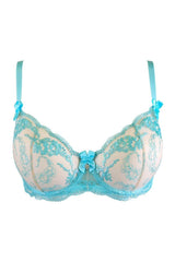 Axami 10131 Sheer Bra Balconette Unlined Underwire Cups Luxury Embroidery Blue