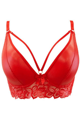 Axami 10071 Corset Bra Wet Look Red Underwire Long Line Pretty Sweet Floral Lace