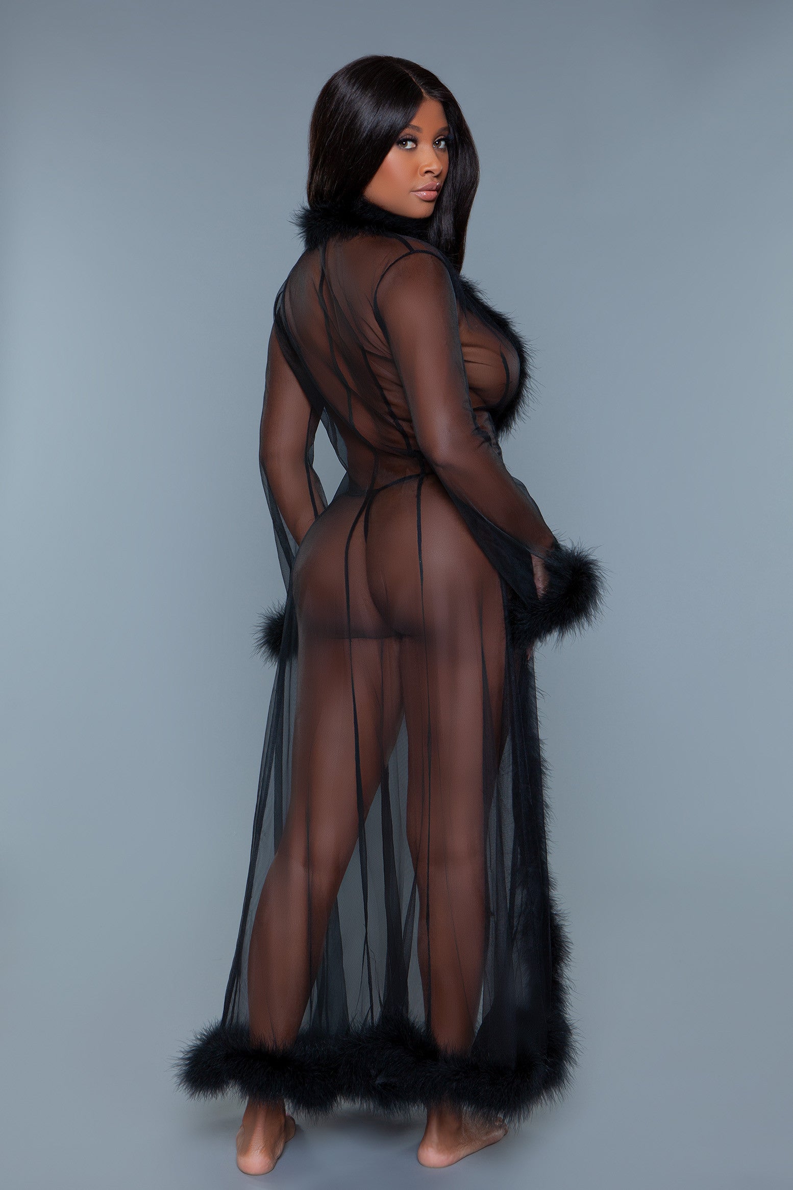 Burlesque BeWicked Marabou Sheer Robe Black