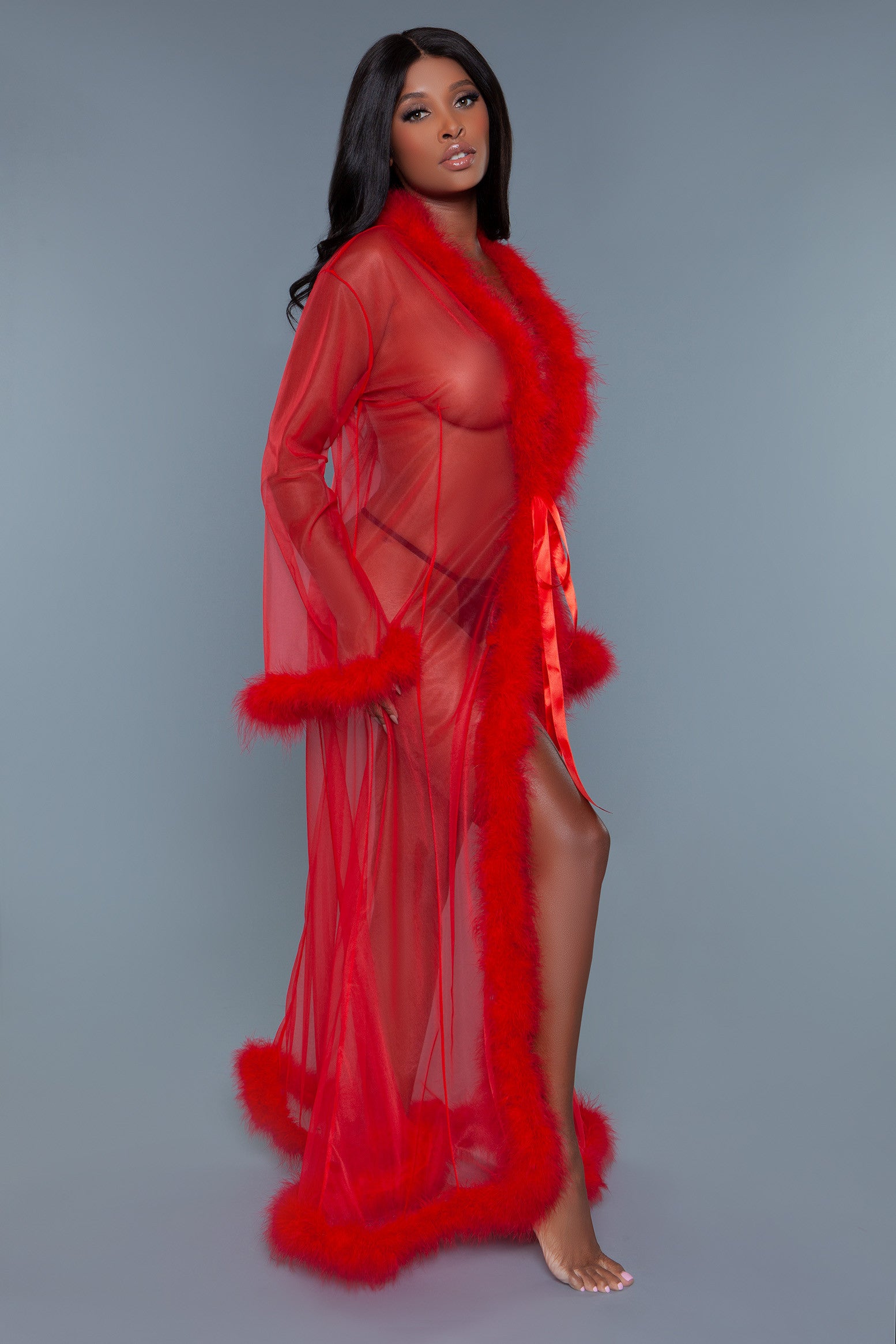 Burlesque BeWicked Marabou Sheer Robe Red
