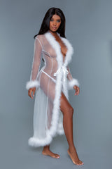 Burlesque BeWicked Marabou Sheer Robe White