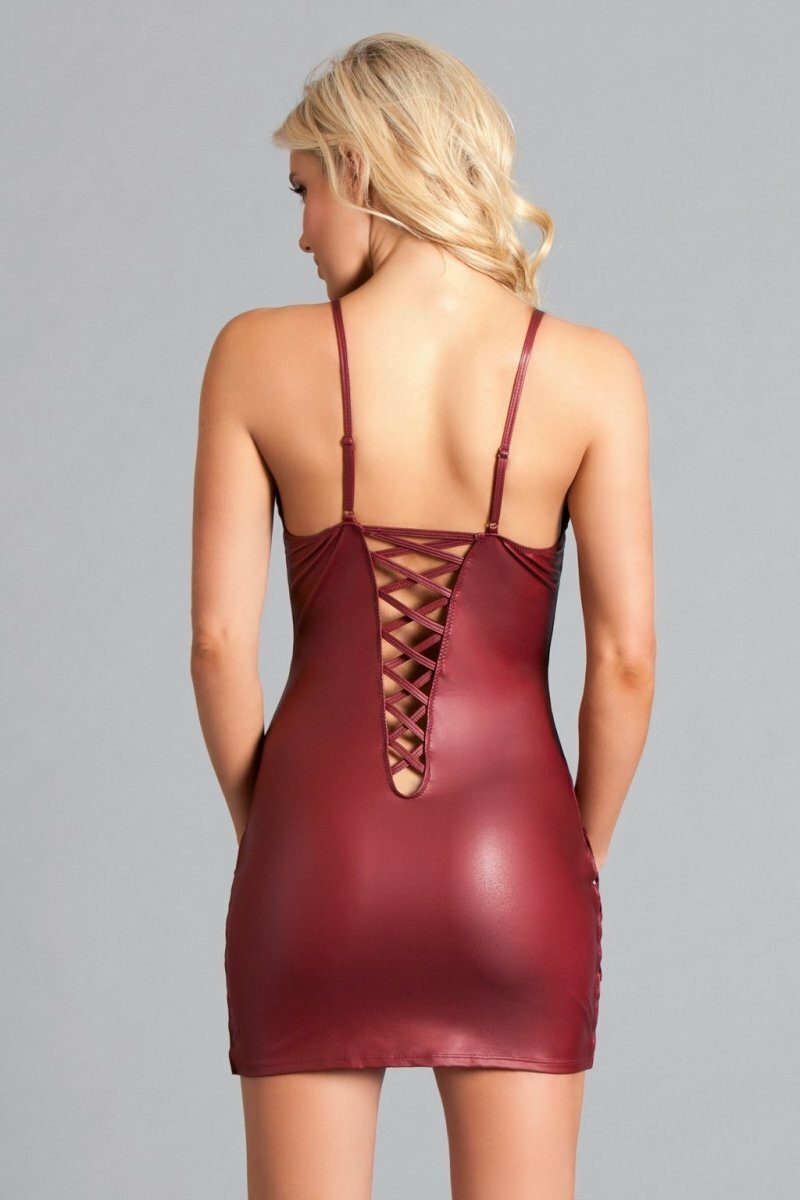 BeWicked Elisa Mini Dress Maroon Wet Look