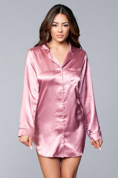 BeWicked Kimberly Satin Sleepshirt Pink Dusty Rose
