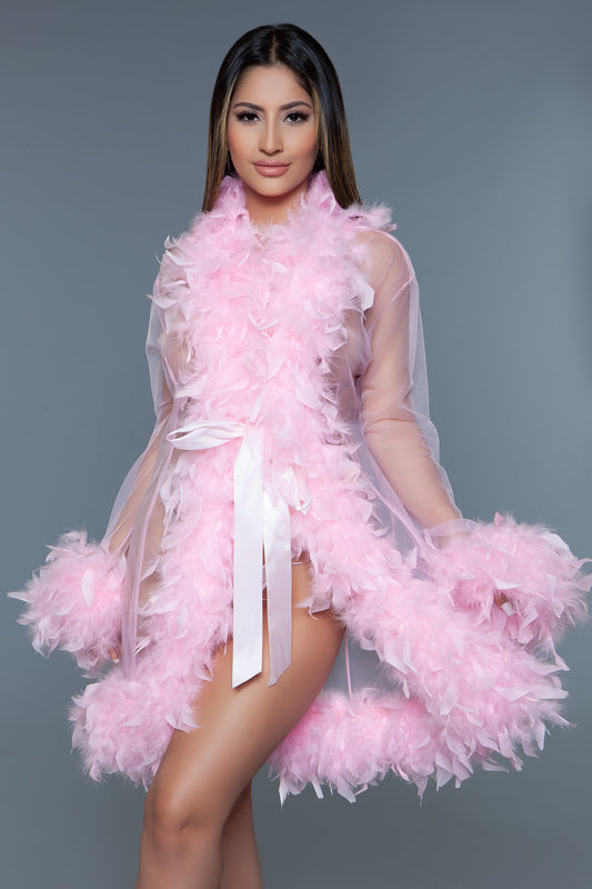 BeWicked Lux Robe Boa Feather Trim Candy Pink
