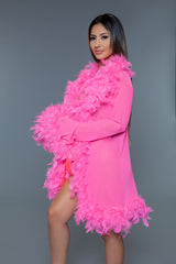 BeWicked Lux Robe Boa Feather Trim Hot Pink