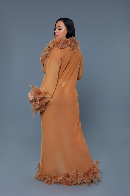 BeWicked Glamour Robe Bronze Feather Trim Long Length Burlesque