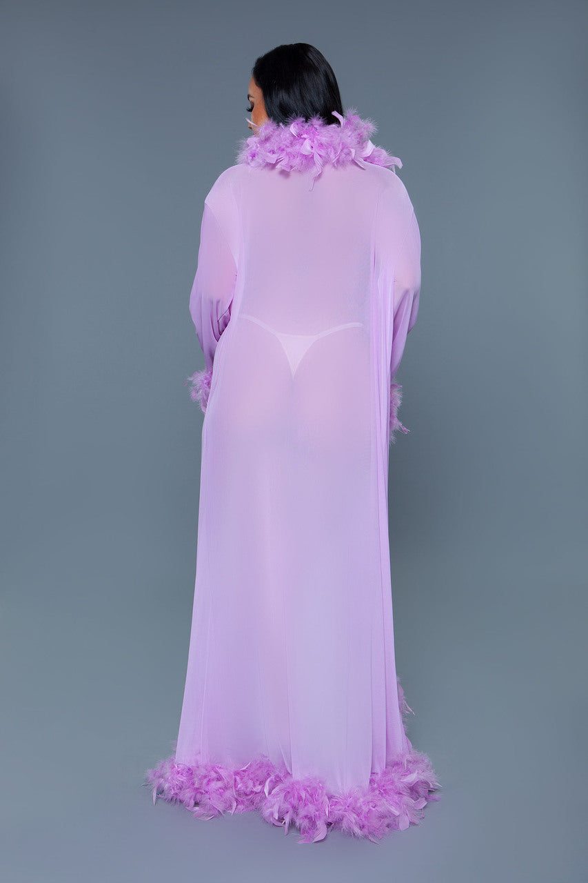 BeWicked Glamour Robe Lavender Feather Trim Long Length Burlesque