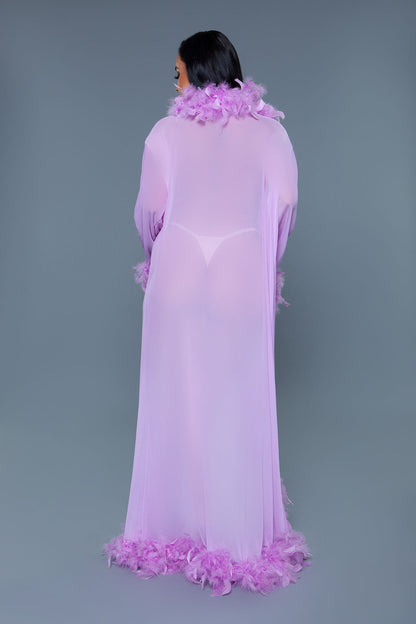 BeWicked Glamour Robe Lavender Feather Trim Long Length Burlesque
