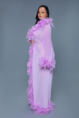 BeWicked Glamour Robe Lavender Feather Trim Long Length Burlesque