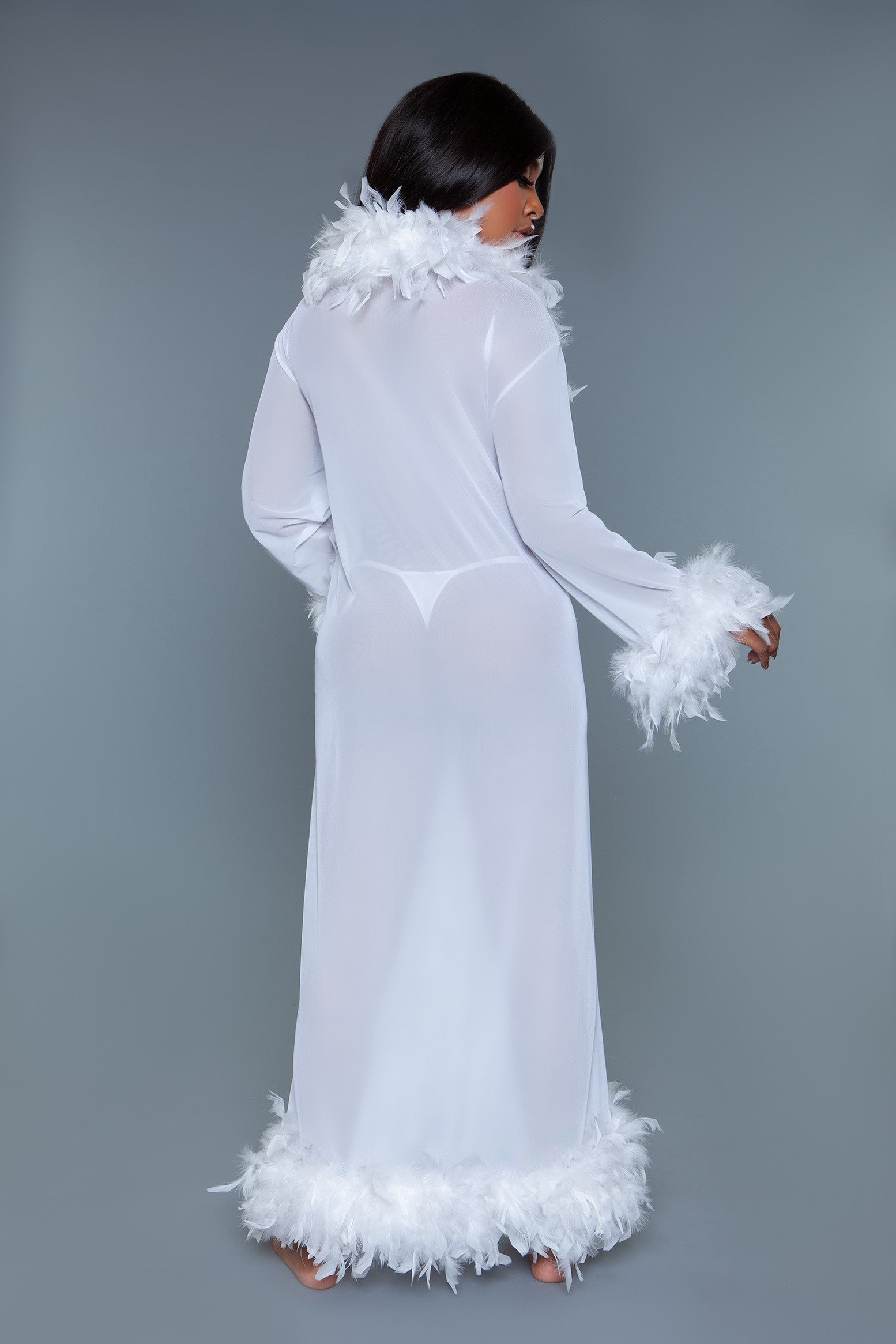 BeWicked Glamour Robe Boa Feather Trim White