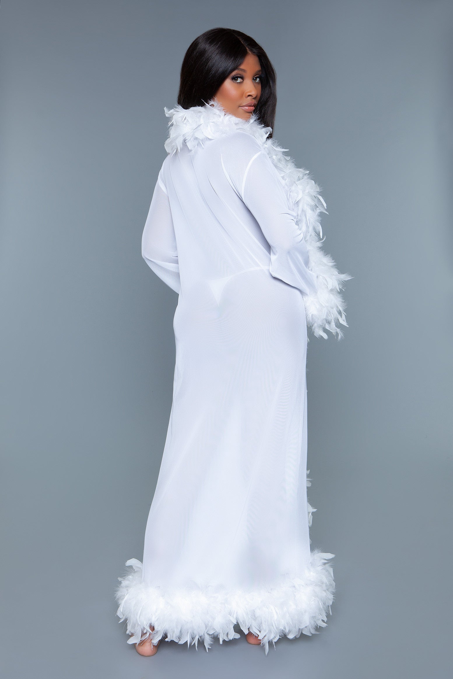BeWicked Glamour Robe Boa Feather Trim White