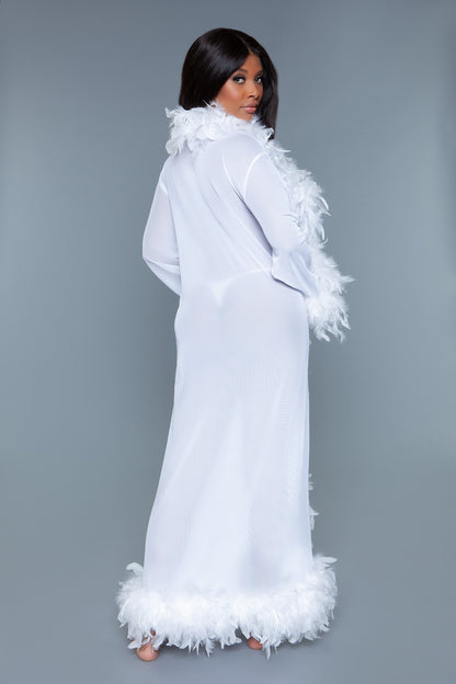 BeWicked Glamour Robe Boa Feather Trim White