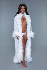 BeWicked Glamour Robe Boa Feather Trim White