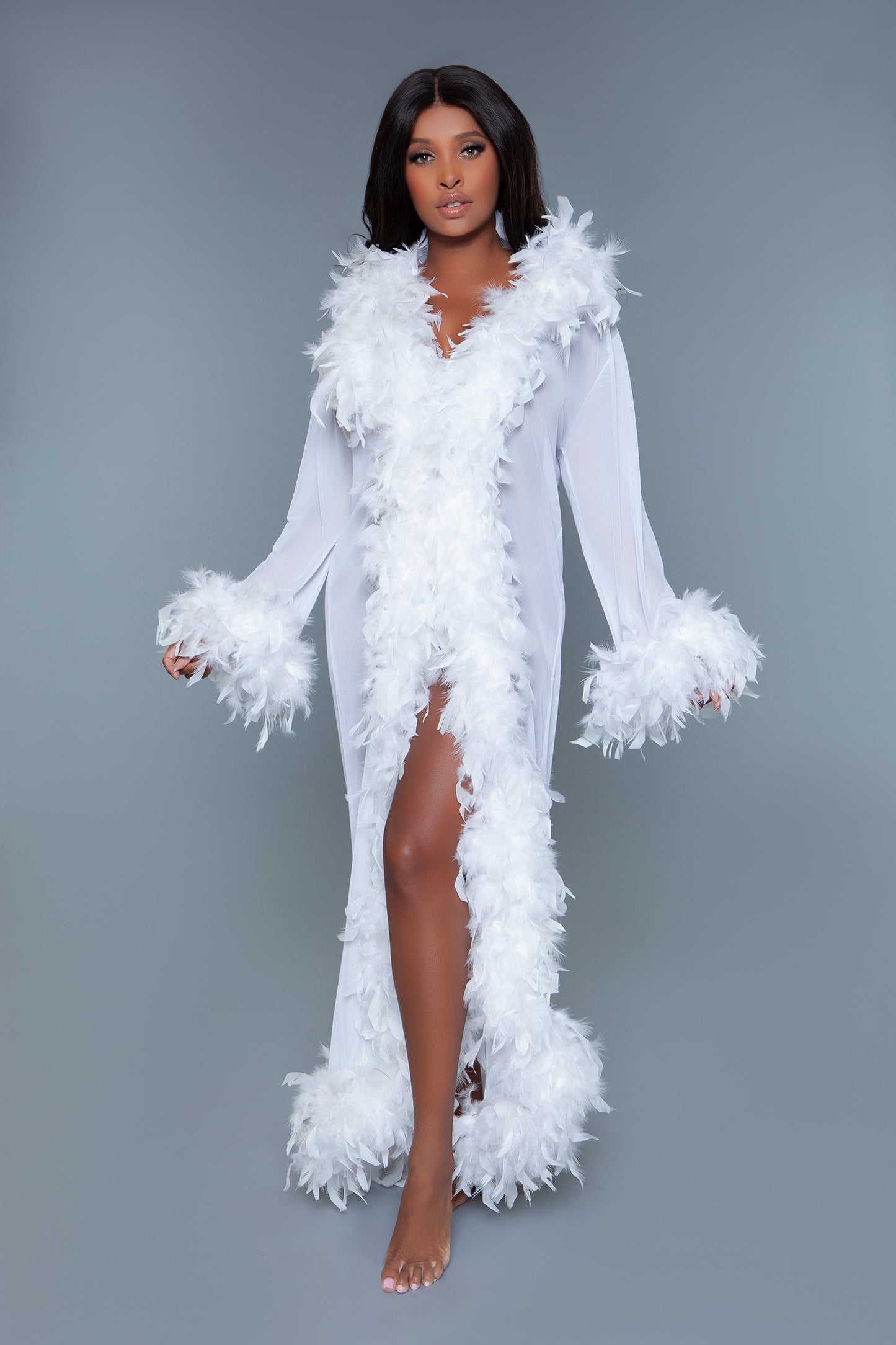 BeWicked Glamour Robe Boa Feather Trim White
