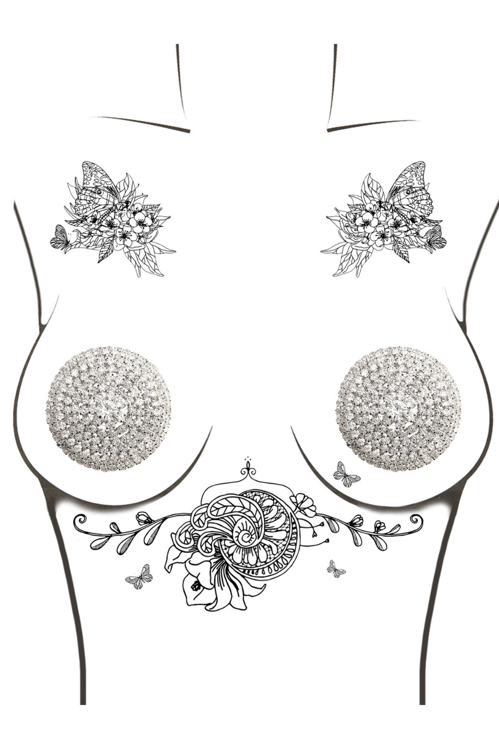 Burlesque Big O Crystal Jewel Reusable Silicone Pasties