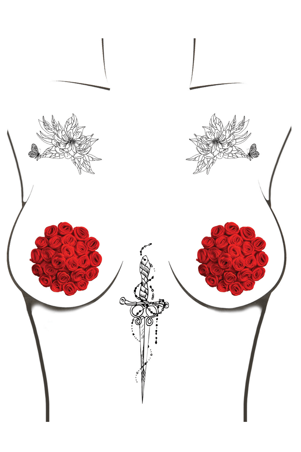 Burlesque First Impression Red Roses Reusable Silicone Pasties