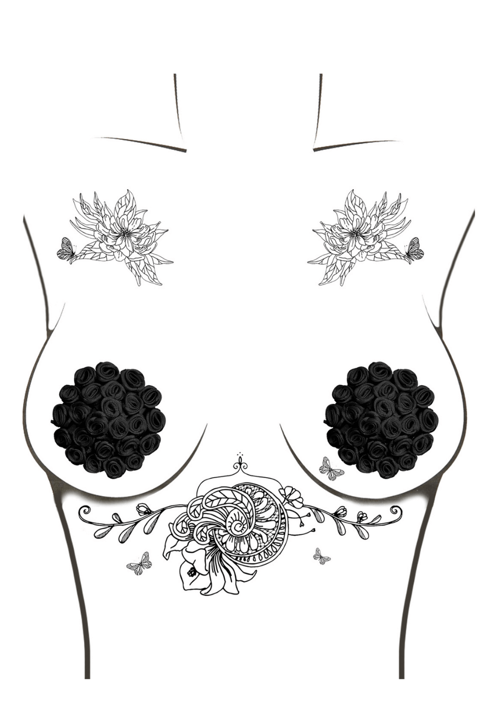 Burlesque Nightfall Black Roses Reusable Silicone Pasties