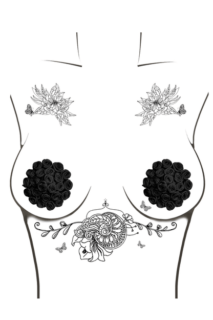 Burlesque Nightfall Black Roses Reusable Silicone Pasties