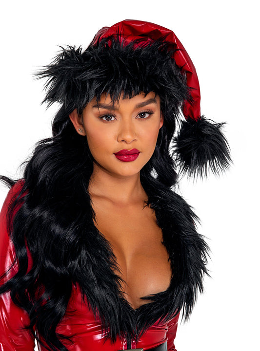 Roma Costume Vinyl & Faux Fur Santa Hat Black Red