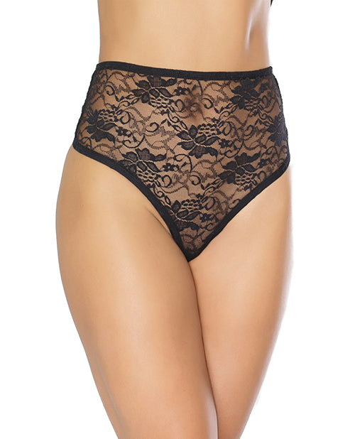 Coquette Stretch Lace High Waist Thong Black