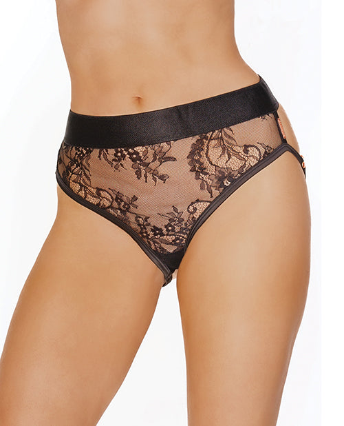 Coquette Pleasure Collection Mesh Lace and Rose Gold Metal Chain Panty Black