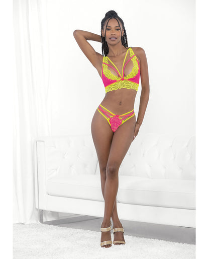 Escante Festival Wear Strappy Lace Bra Set Neon