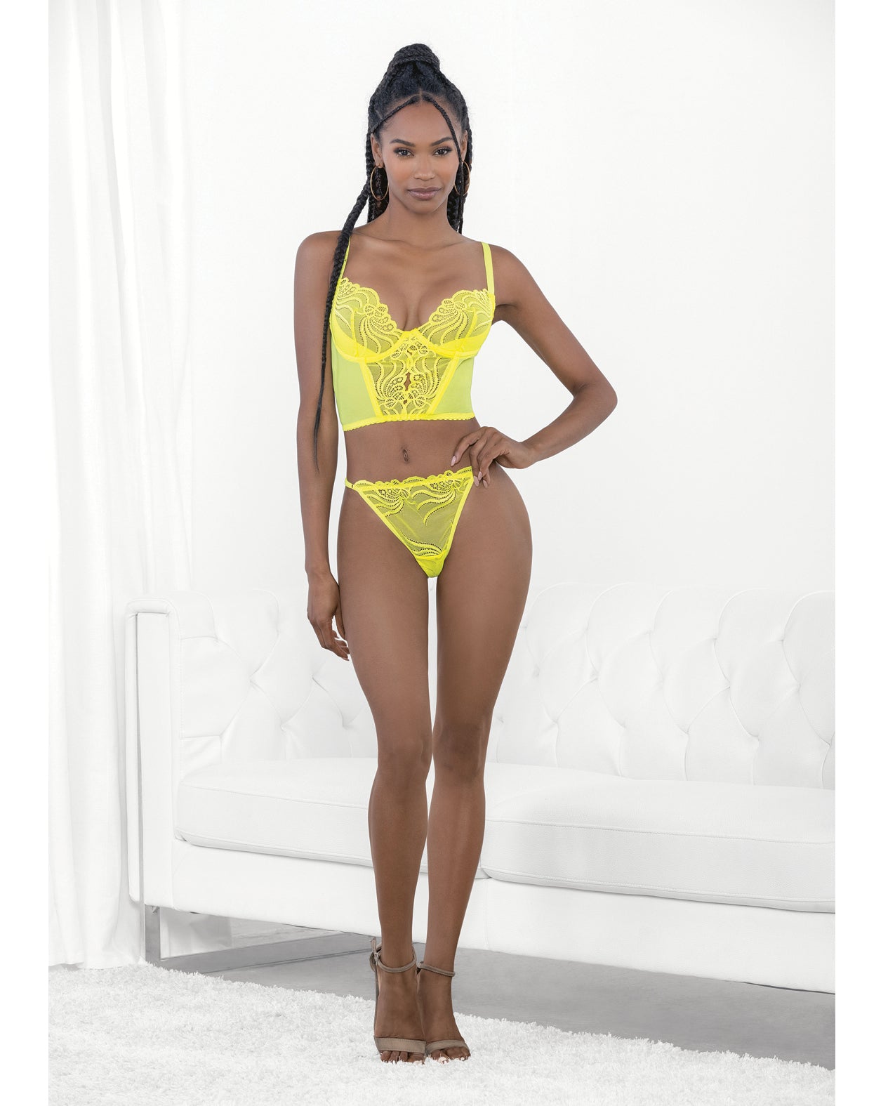 Escante Lace Corset Bra Set Neon Lime