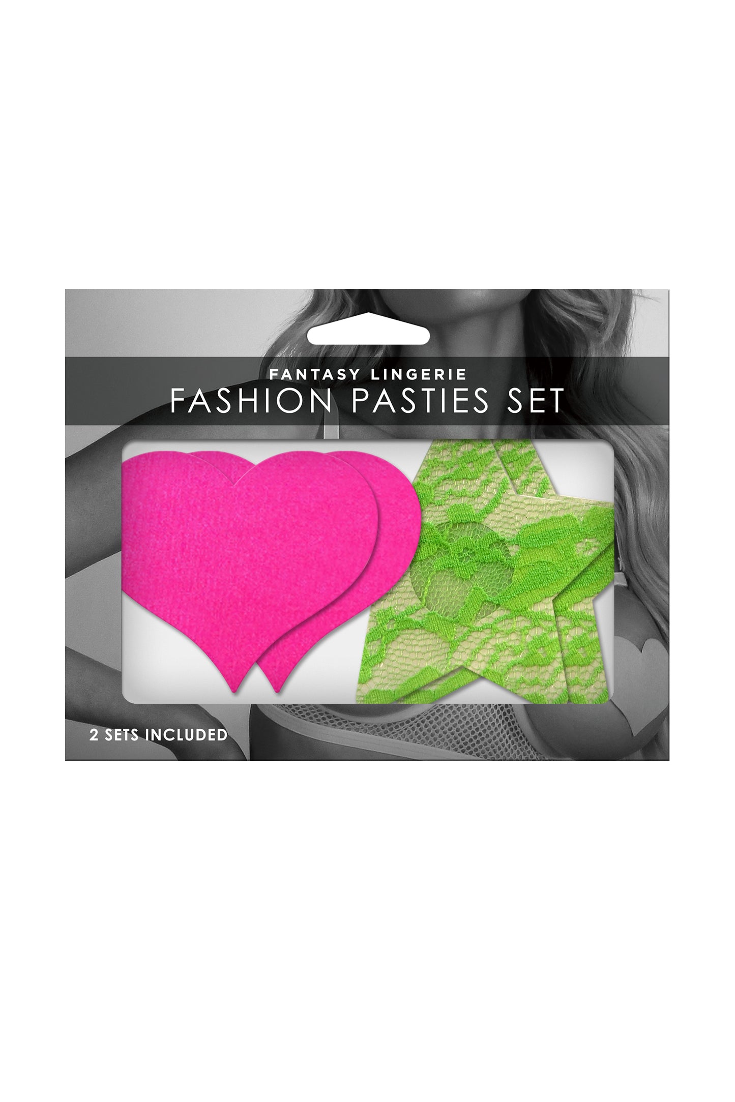 Fantasy UV Reactive Neon Heart & Lace Star Pasties Pink & Green Pack of 2