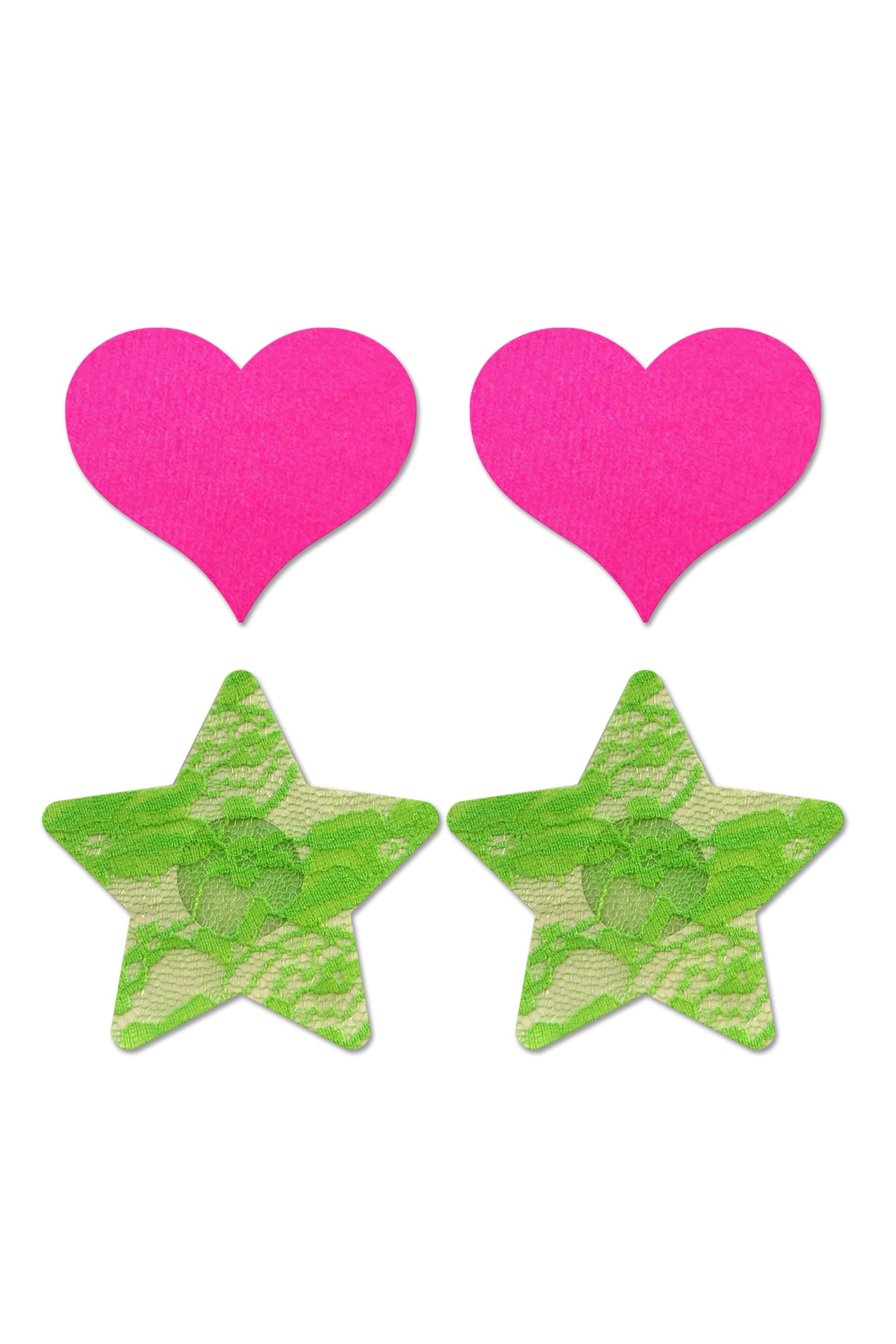 Fantasy UV Reactive Neon Heart & Lace Star Pasties Pink & Green Pack of 2