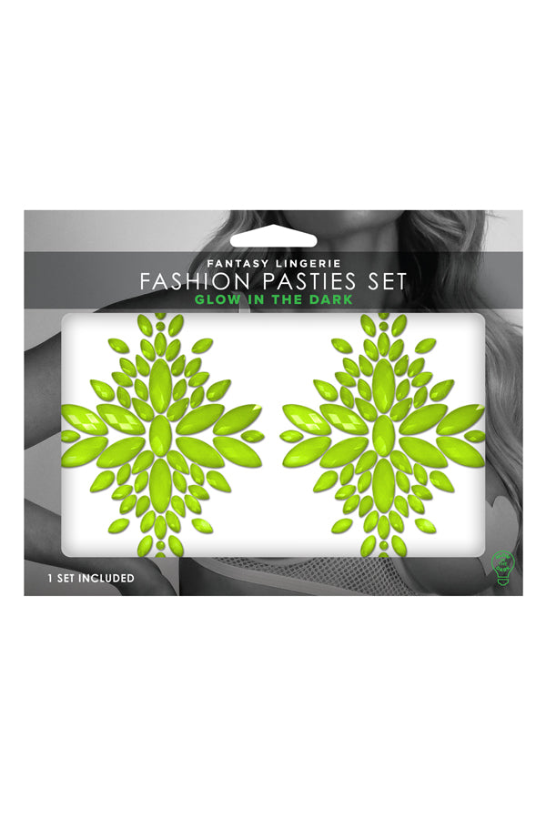 Fantasy Fashion Pasties Set: Neon Green Crystal Pasties