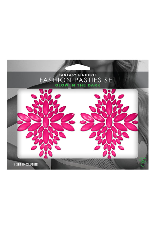 Fantasy Fashion Pasties Set: Neon Pink Crystal Pasties