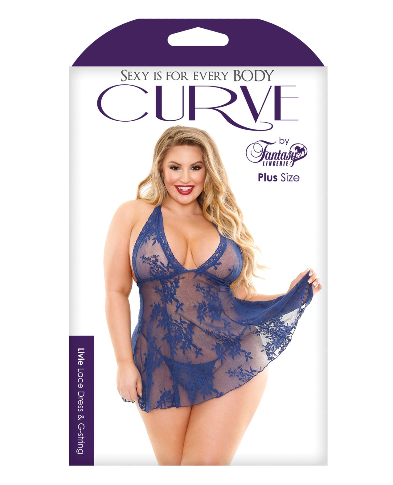 Fantasy Lingerie Plus Size Livie Lace Babydoll & G-String Navy