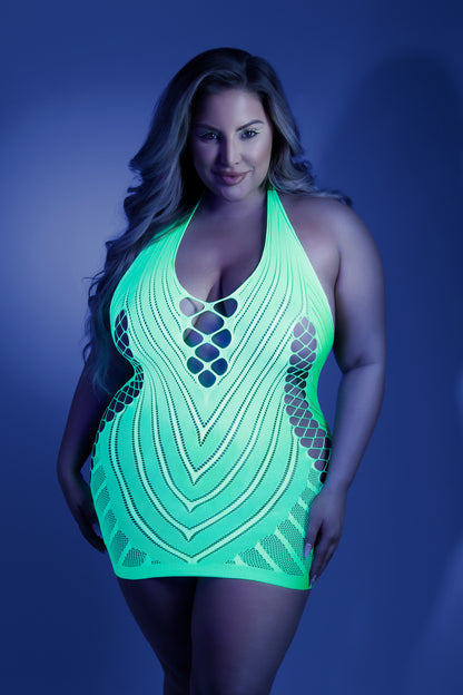 Fantasy Plus Glow Black Light Shock Value Dress Bodystocking Neon Green