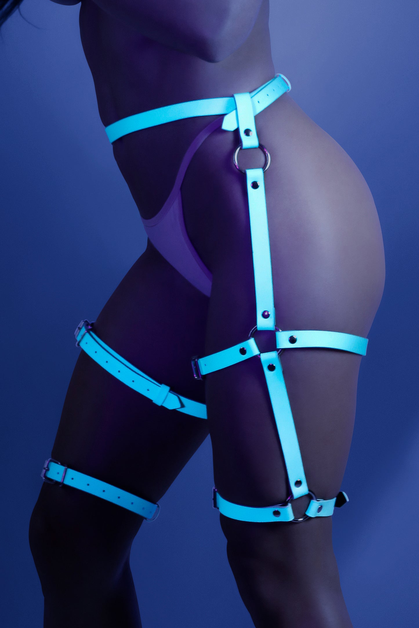 Fantasy Glow Black Light Buckle Up Leg Harness Light Blue