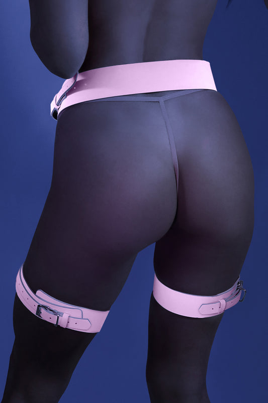 Fantasy Glow Black Light Strapped In Leg Harness Light Pink