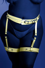 Fantasy Glow Black Light Strapped In Leg Harness Light Pink