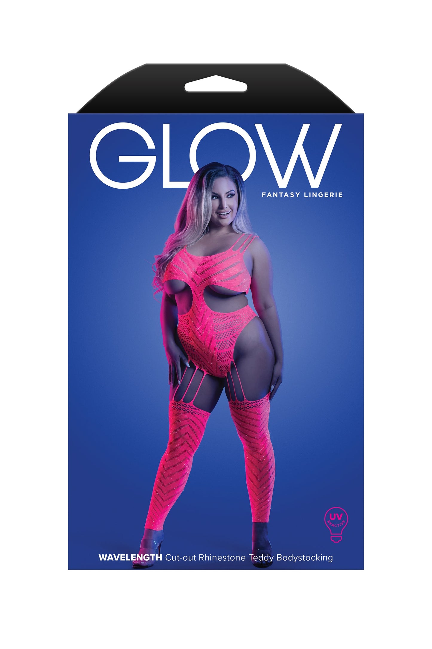 Fantasy Lingerie Glow Queen Wavelength Cutout Rhinestone Teddy Bodystocking Neon Pink