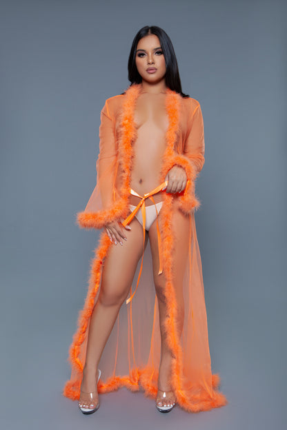 Burlesque BeWicked Marabou Robe Neon Orange